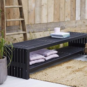 trallebænk med hylde